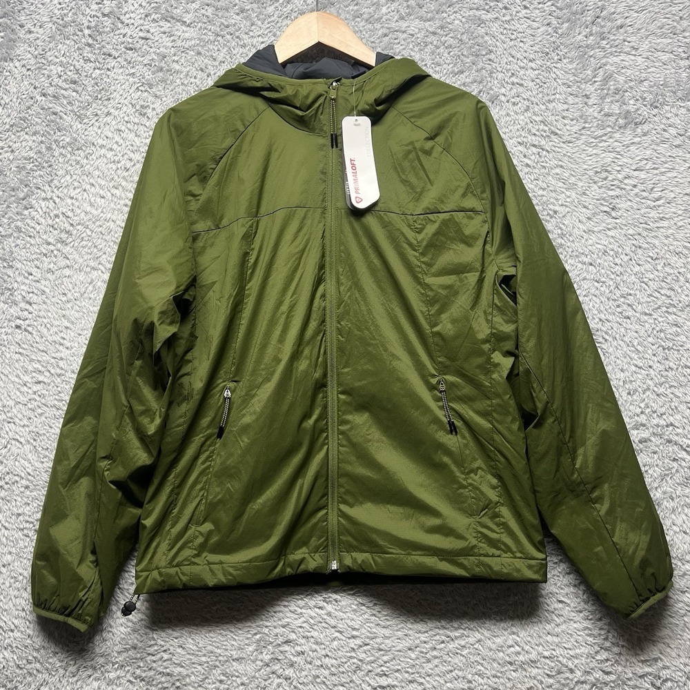 Lands End Jacket Mens Medium 38-40 Olive Green Primaloft Insulation Eco Hood
